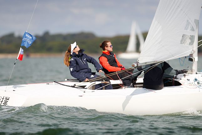 Hattie Rogers at the helm of the Etchells Sumo.  Credit:  Paul Wyeth / CWL