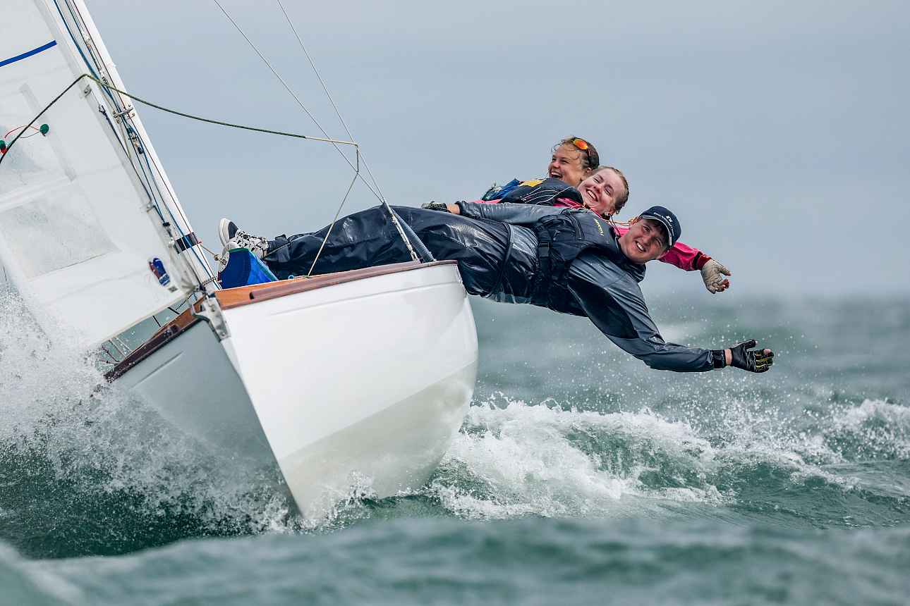 The crew on XL enjoying the breeze on Sunday. Photo Paul Wyeth/CWL.