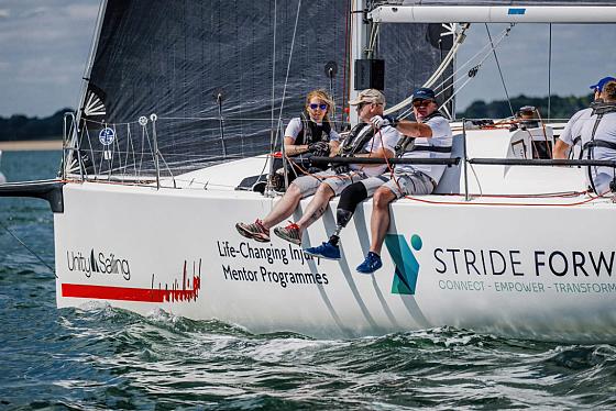 Stride Forward on day one before the crew were forced to switch boats. Photo CWL/Martin Allen