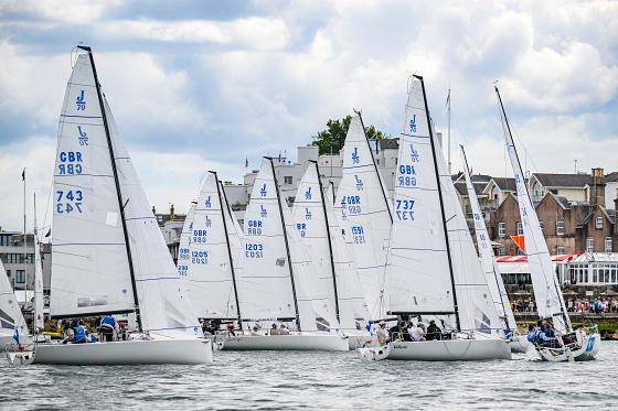 The J/70s battle for position on the Squadron startline. Photo Martin Allen/CWL.