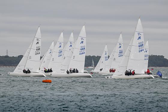 The Etchells fleet stretch out after their start from the Squadron line. Photo CWL/Paul Wyeth.